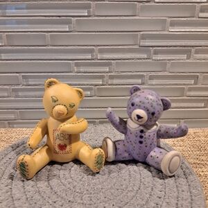 2 Franklin Mint Porcelain Lace Teddy Bears from the Americana Collection